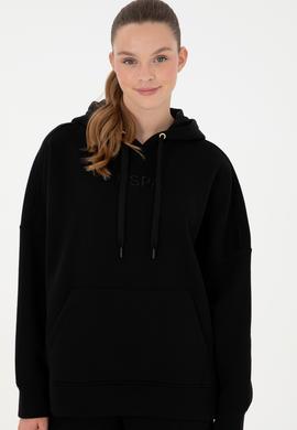 Kadın Siyah Kapüşonlu Sweatshirt - 50292370066