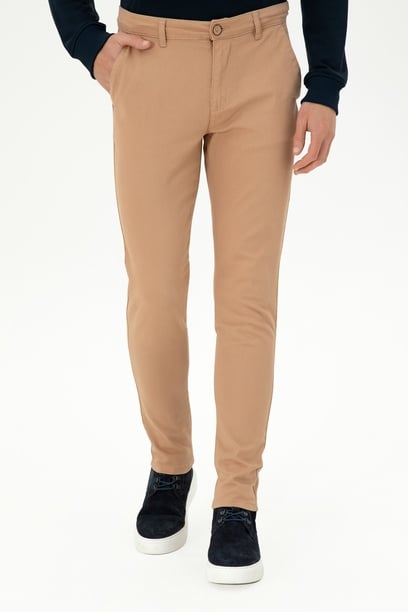 Erkek Camel Slim Fit Kanvas Pantolon