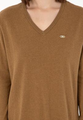 Kadın Koyu Haki Melanj V Yaka Basic Kazak - 50293543053