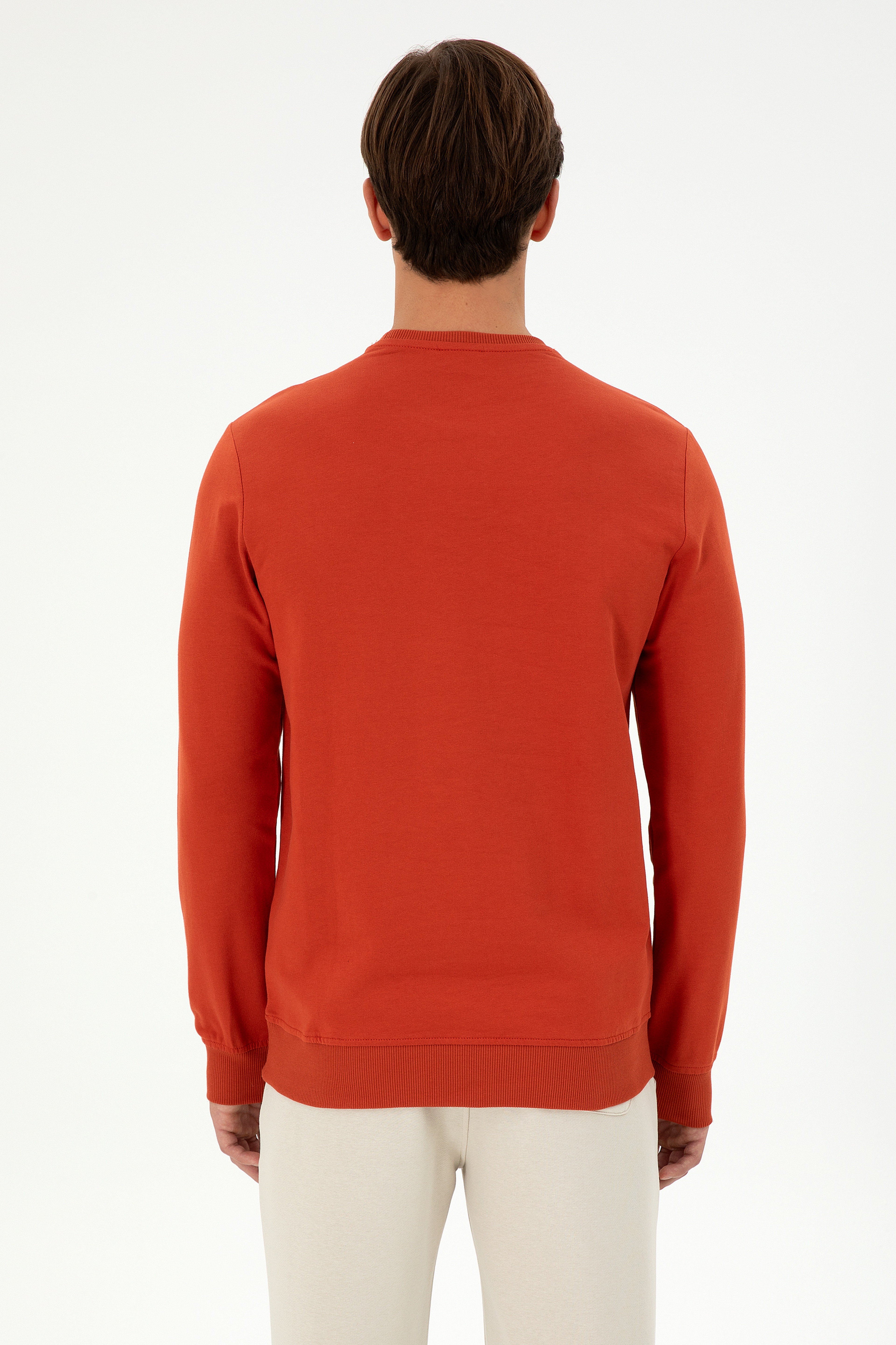 Erkek Regular Fit Bisiklet Yaka Kiremit Basic Sweatshirt