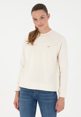 Kadın Krem Bisiklet Yaka Sweatshirt - 50296903041