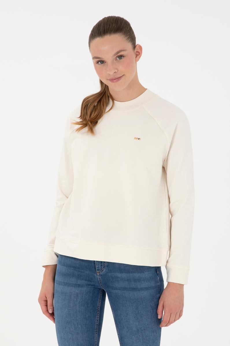 Kadın Krem Bisiklet Yaka Sweatshirt