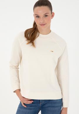 Kadın Krem Bisiklet Yaka Sweatshirt - 50296903041