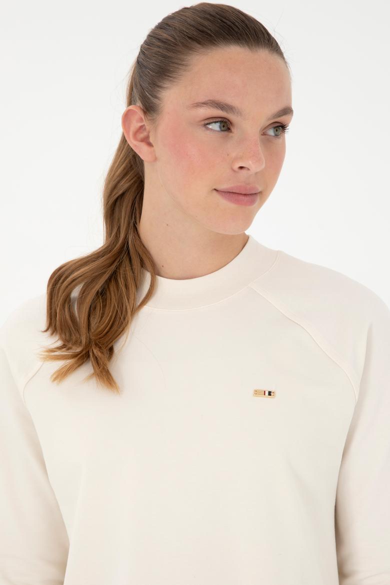 Kadın Krem Bisiklet Yaka Sweatshirt - 50296903041