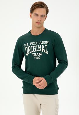 Erkek Regular Fit Bisiklet Yaka Koyu Yeşil Sweatshirt - 50290253027