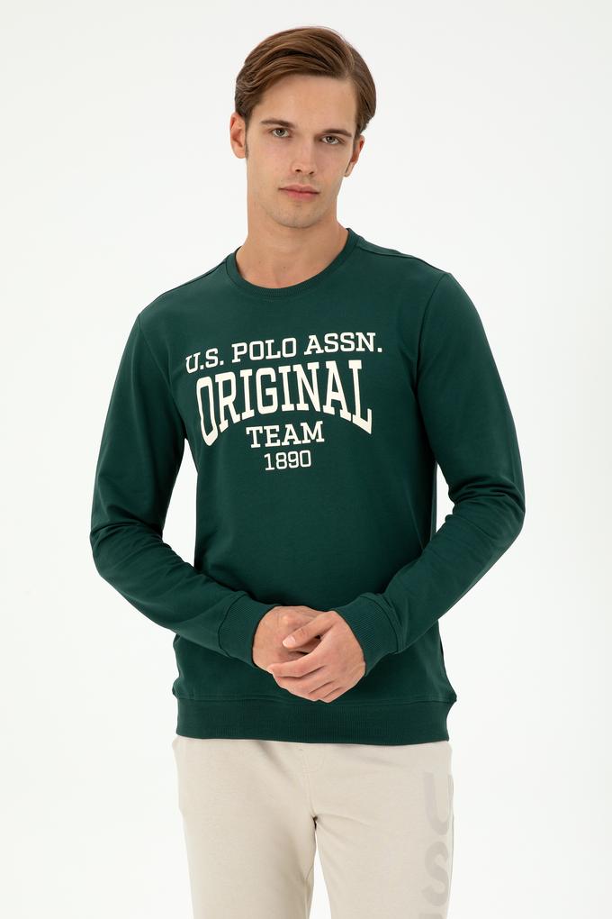 Erkek Regular Fit Bisiklet Yaka Koyu Yeşil Sweatshirt