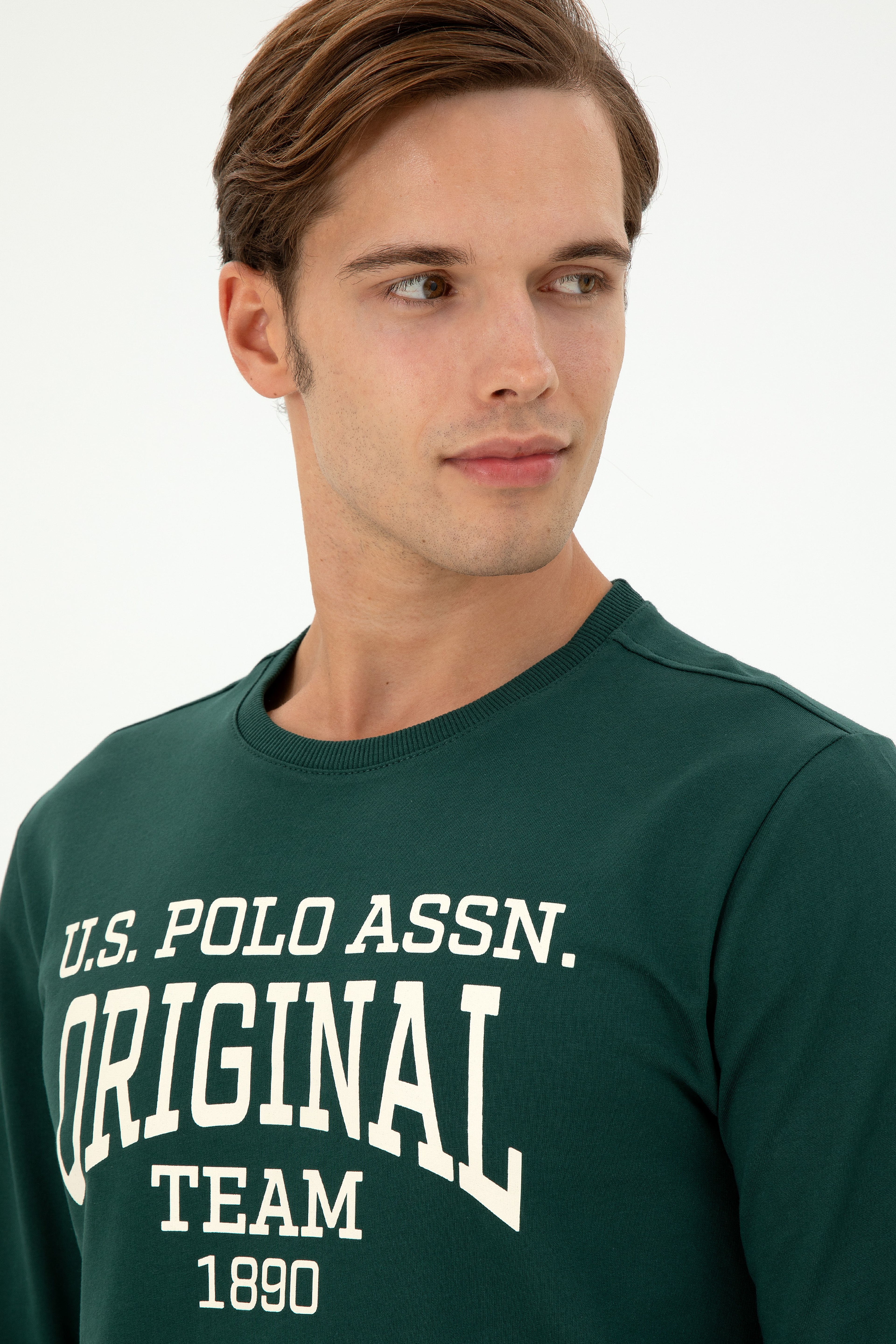 Erkek Regular Fit Bisiklet Yaka Koyu Yeşil Sweatshirt - Image 2