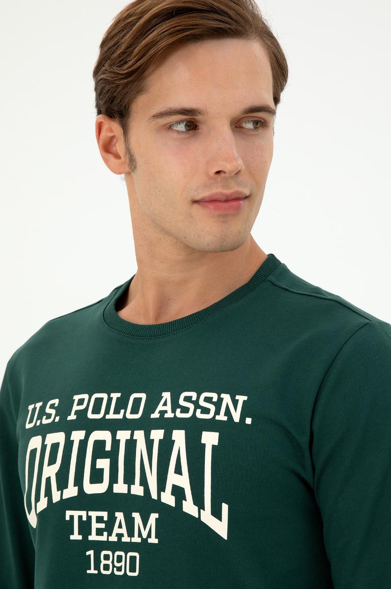 Erkek Regular Fit Bisiklet Yaka Koyu Yeşil Sweatshirt