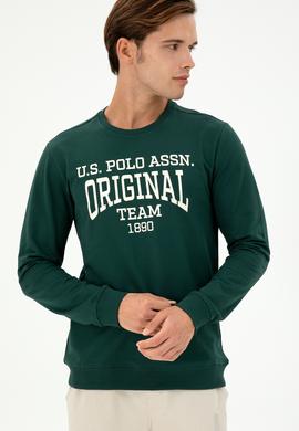 Erkek Regular Fit Bisiklet Yaka Koyu Yeşil Sweatshirt - 50290253027