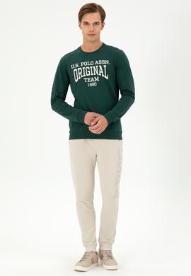 Erkek Regular Fit Bisiklet Yaka Koyu Yeşil Sweatshirt - 50290253027