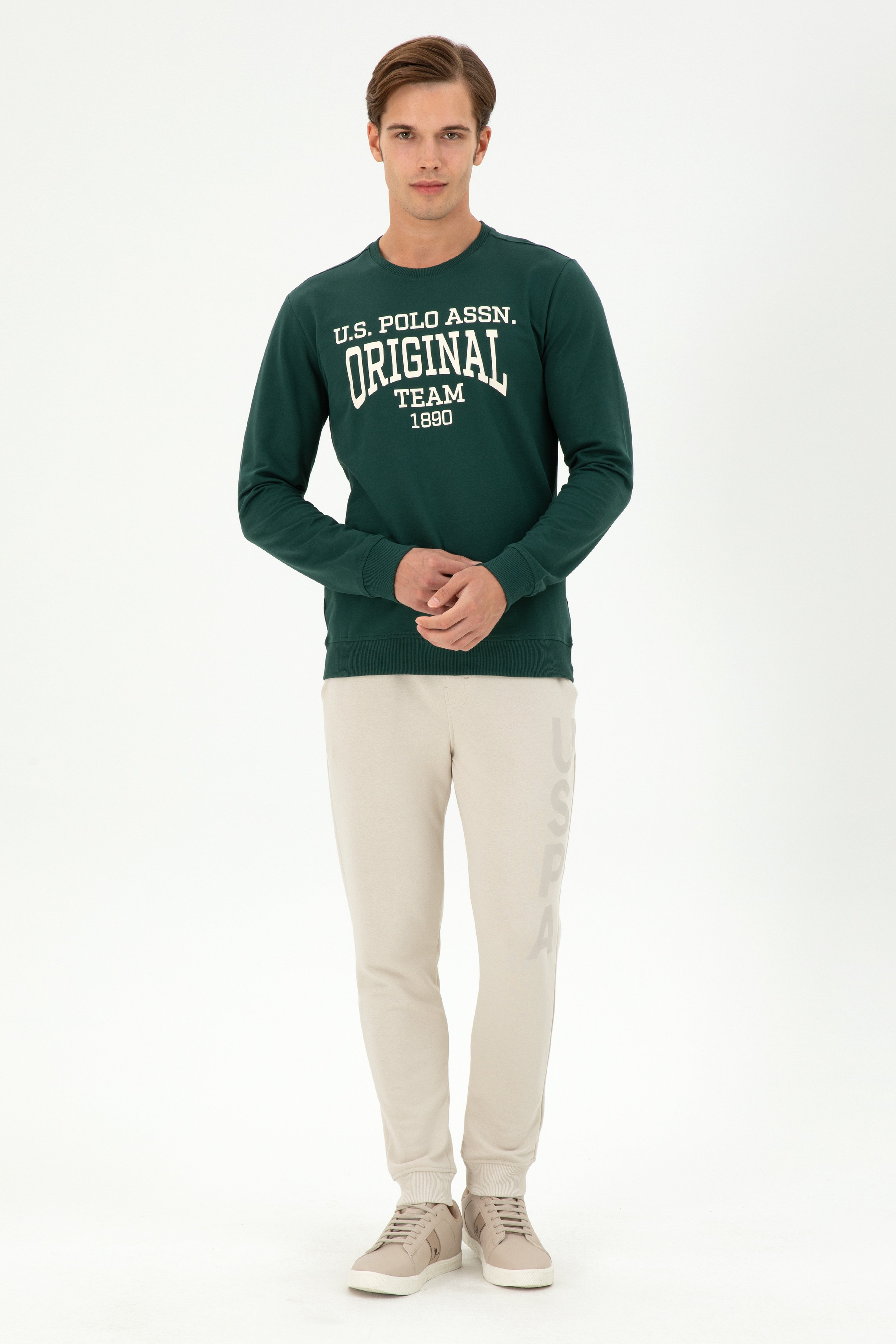 Erkek Regular Fit Bisiklet Yaka Koyu Yeşil Sweatshirt - Image 4