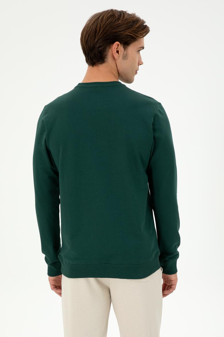 Erkek Regular Fit Bisiklet Yaka Koyu Yeşil Sweatshirt - 50290253027