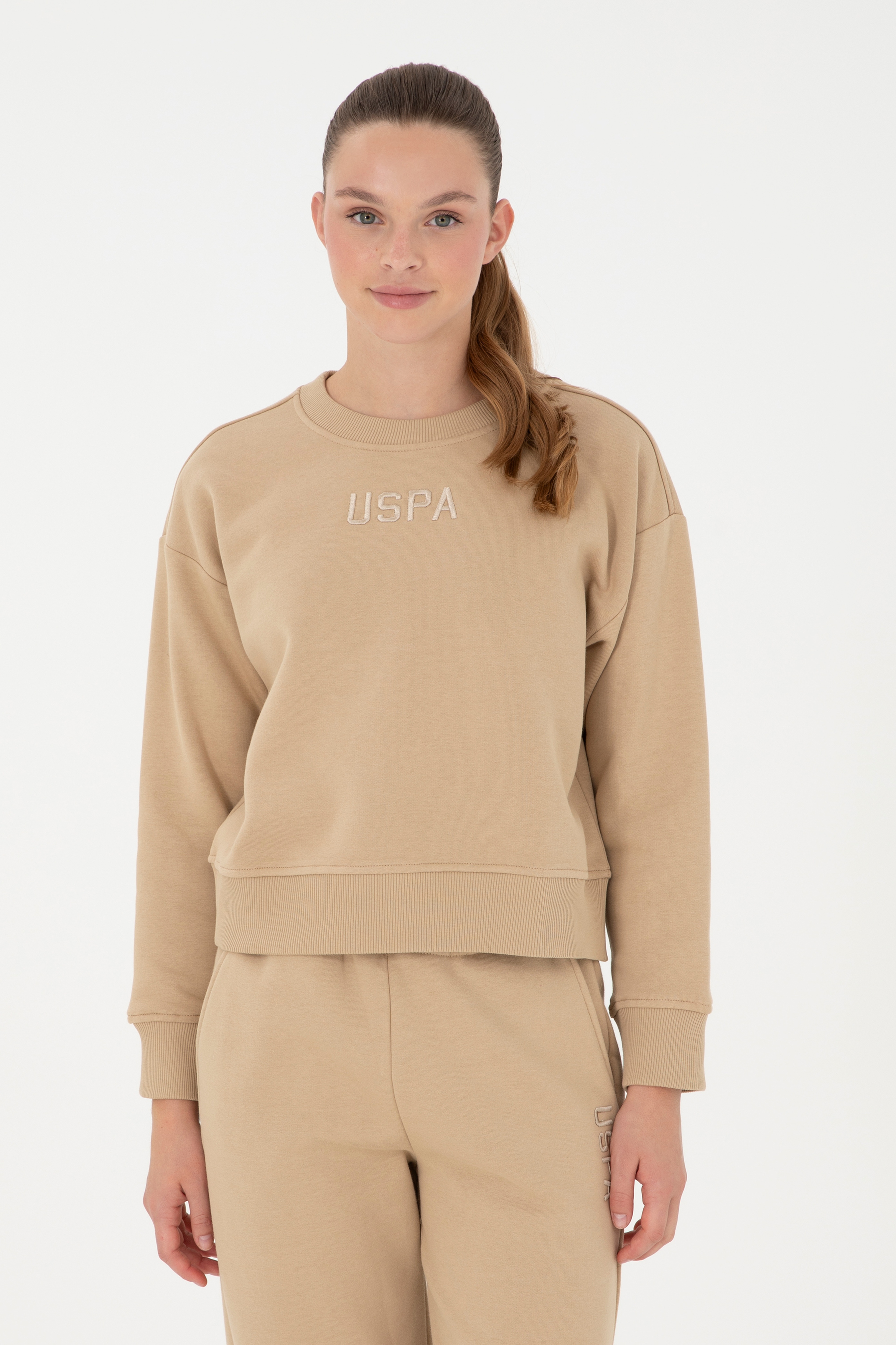 Kadın Kum Bisiklet Yaka Sweatshirt - Image 1