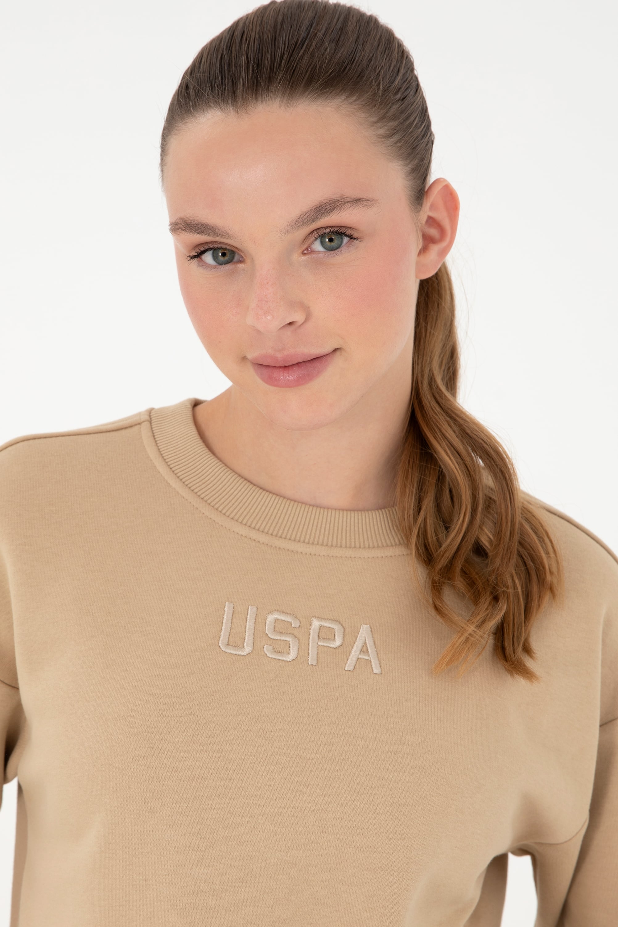 Kadın Kum Bisiklet Yaka Sweatshirt