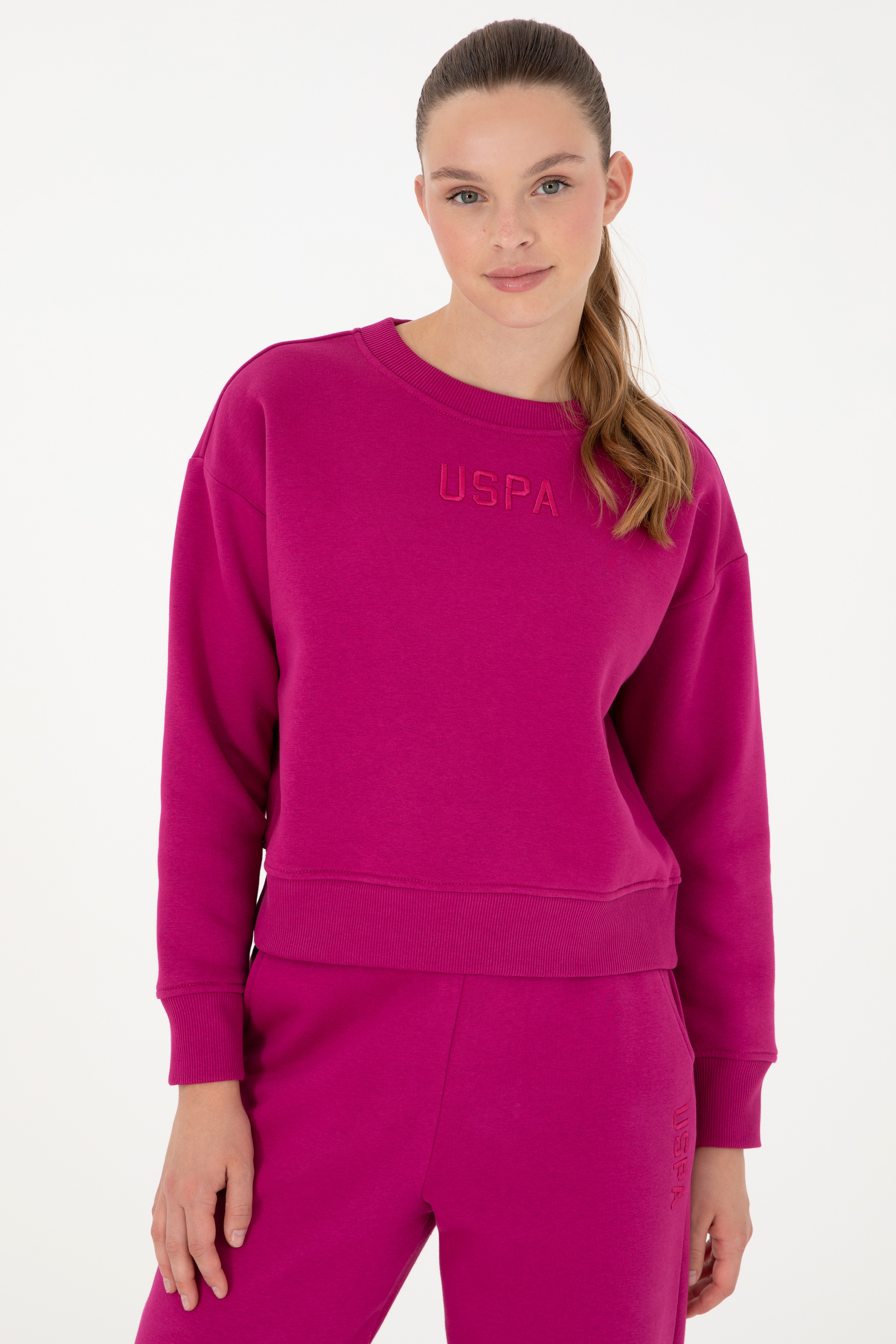 Kadın Fuşya Bisiklet Yaka Sweatshirt - Image 3