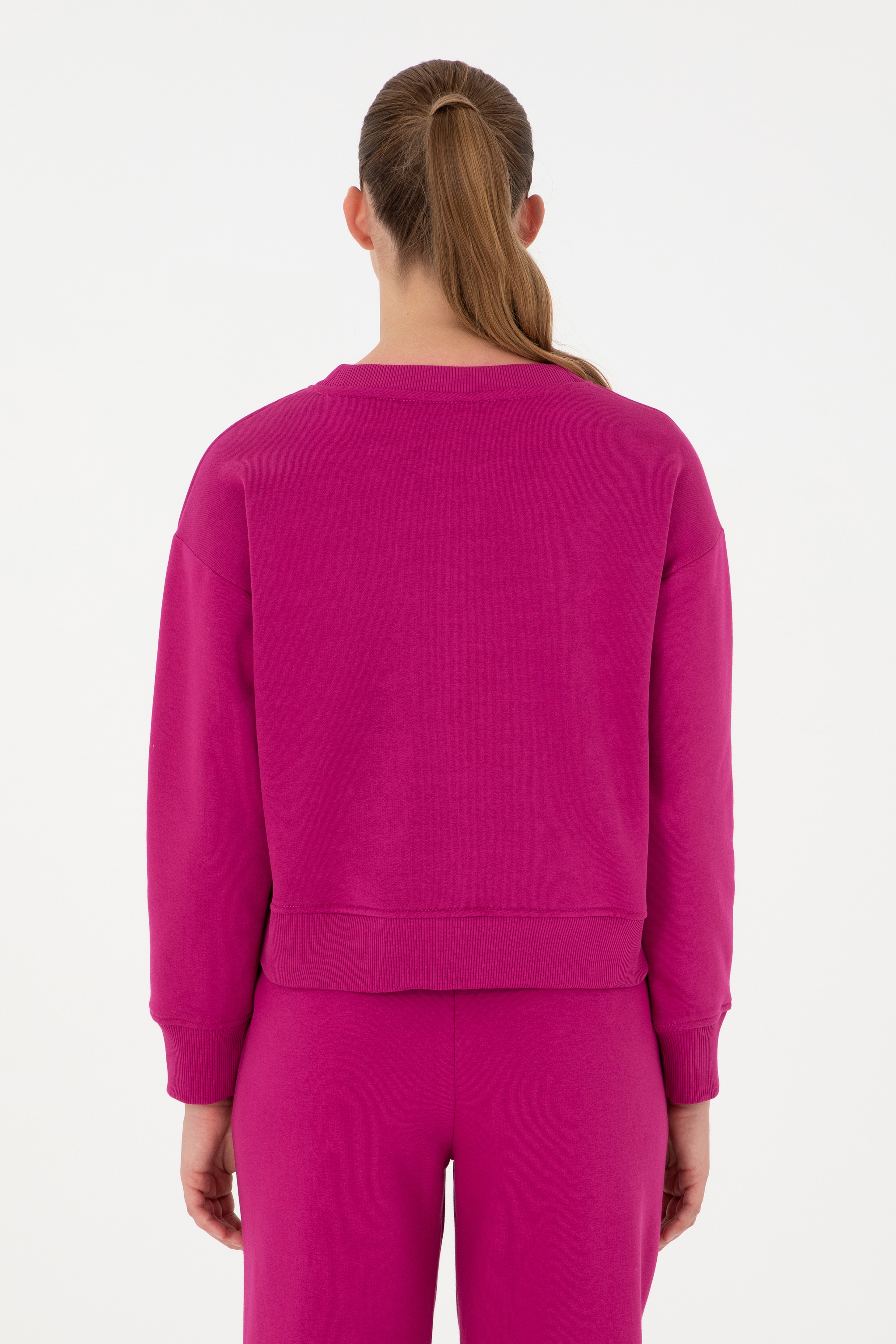 Kadın Fuşya Bisiklet Yaka Sweatshirt - Image 5