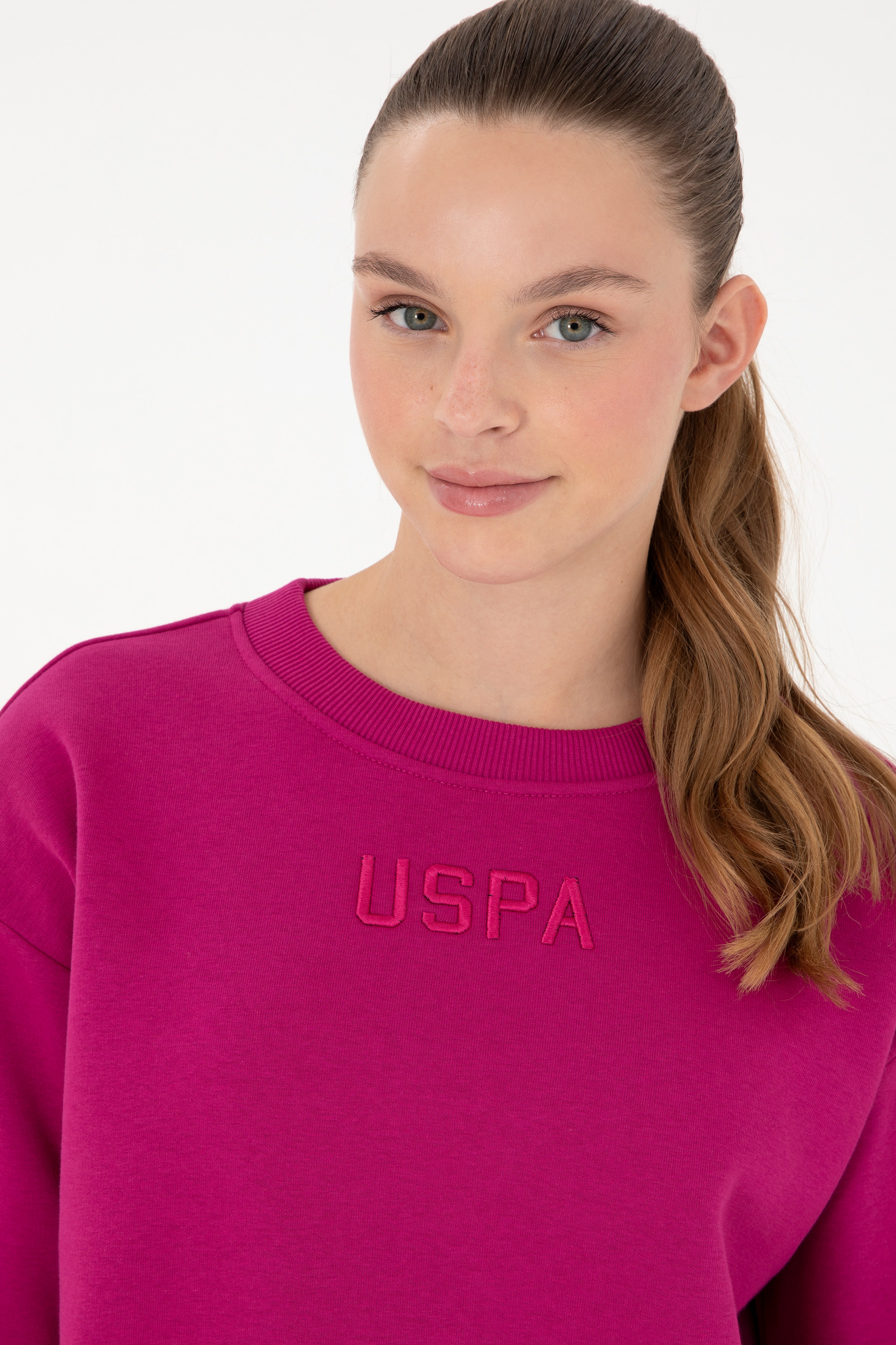 Kadın Fuşya Bisiklet Yaka Sweatshirt