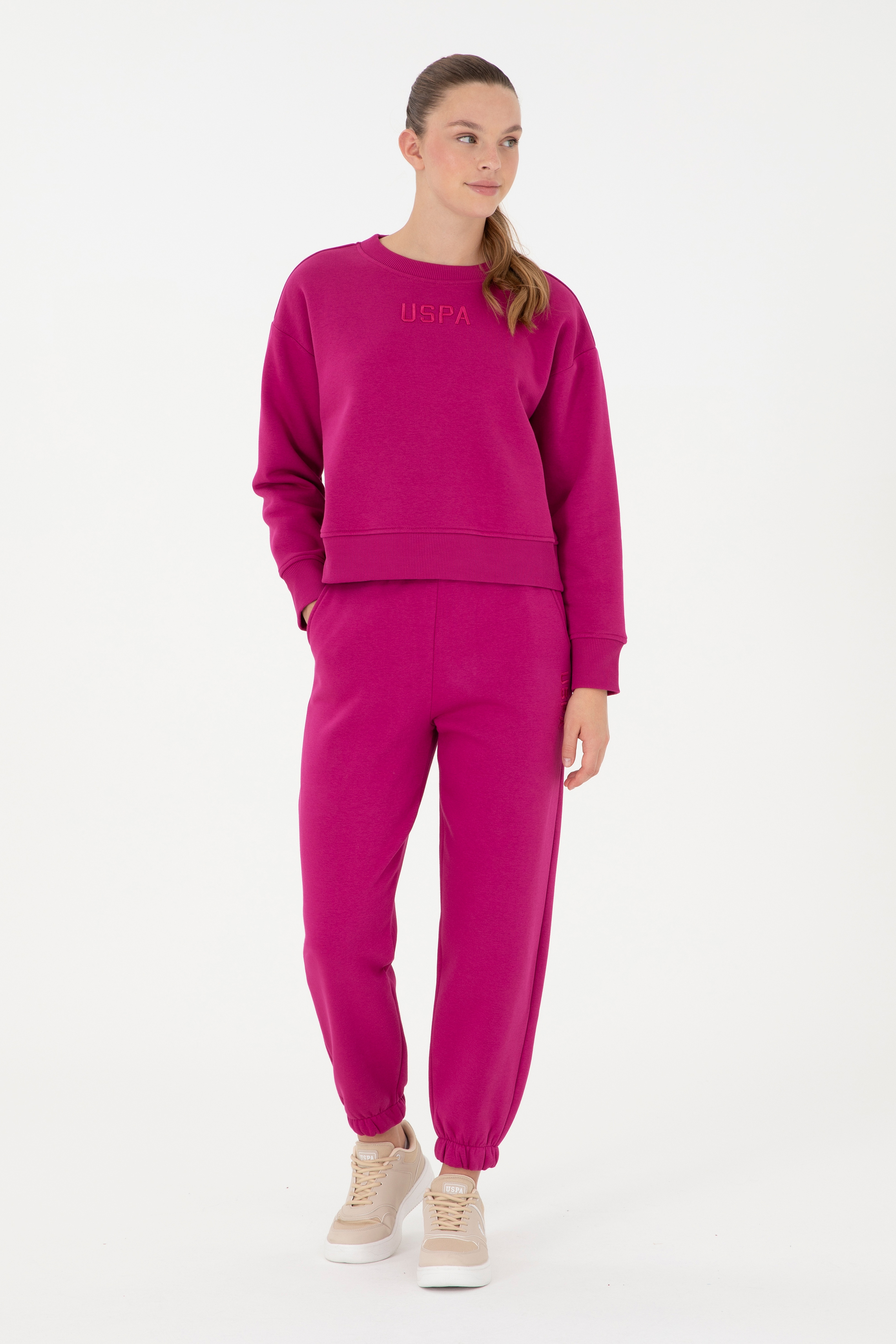 Kadın Fuşya Bisiklet Yaka Sweatshirt