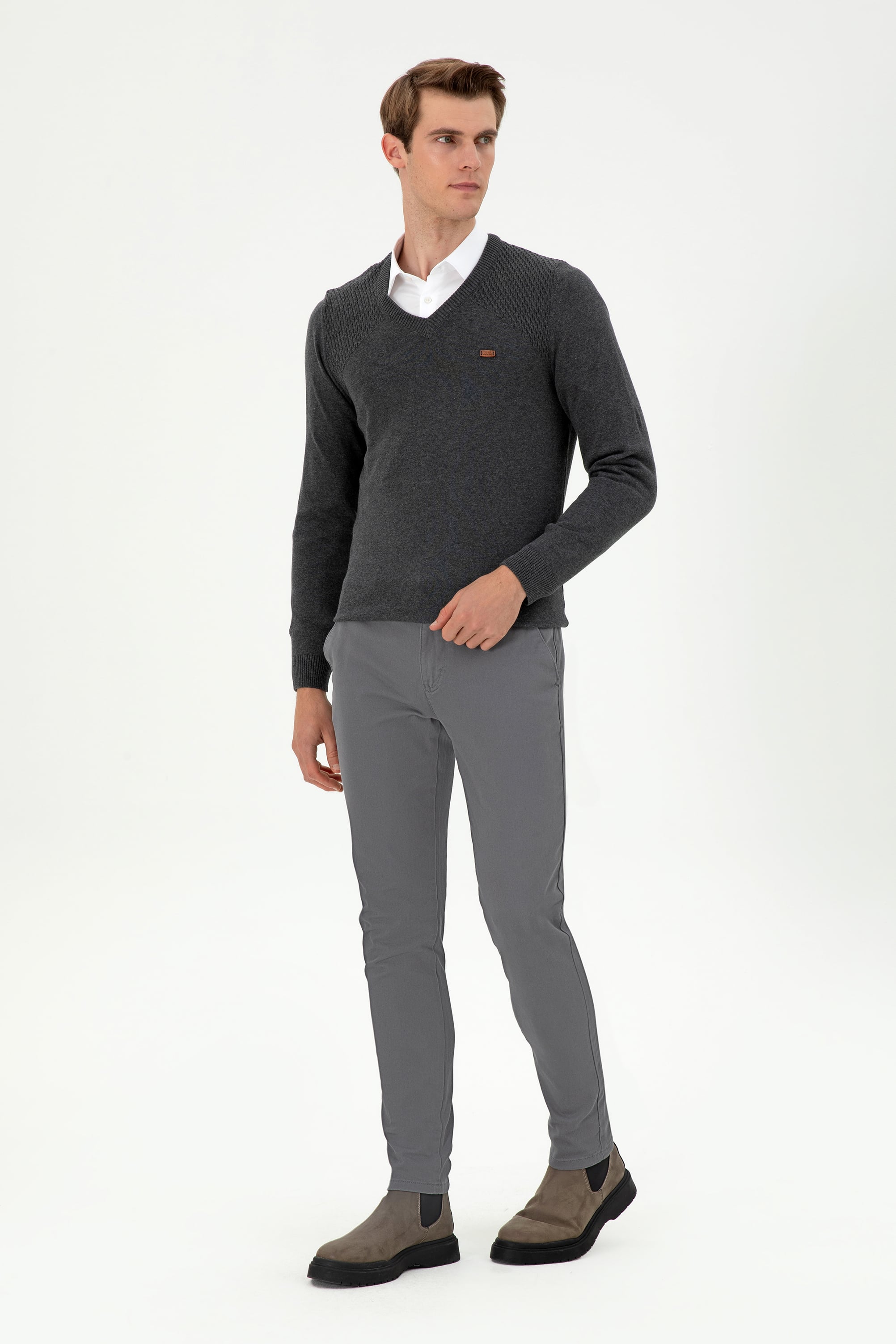 Erkek Slim Fit Gri Kanvas Pantolon - Image 3