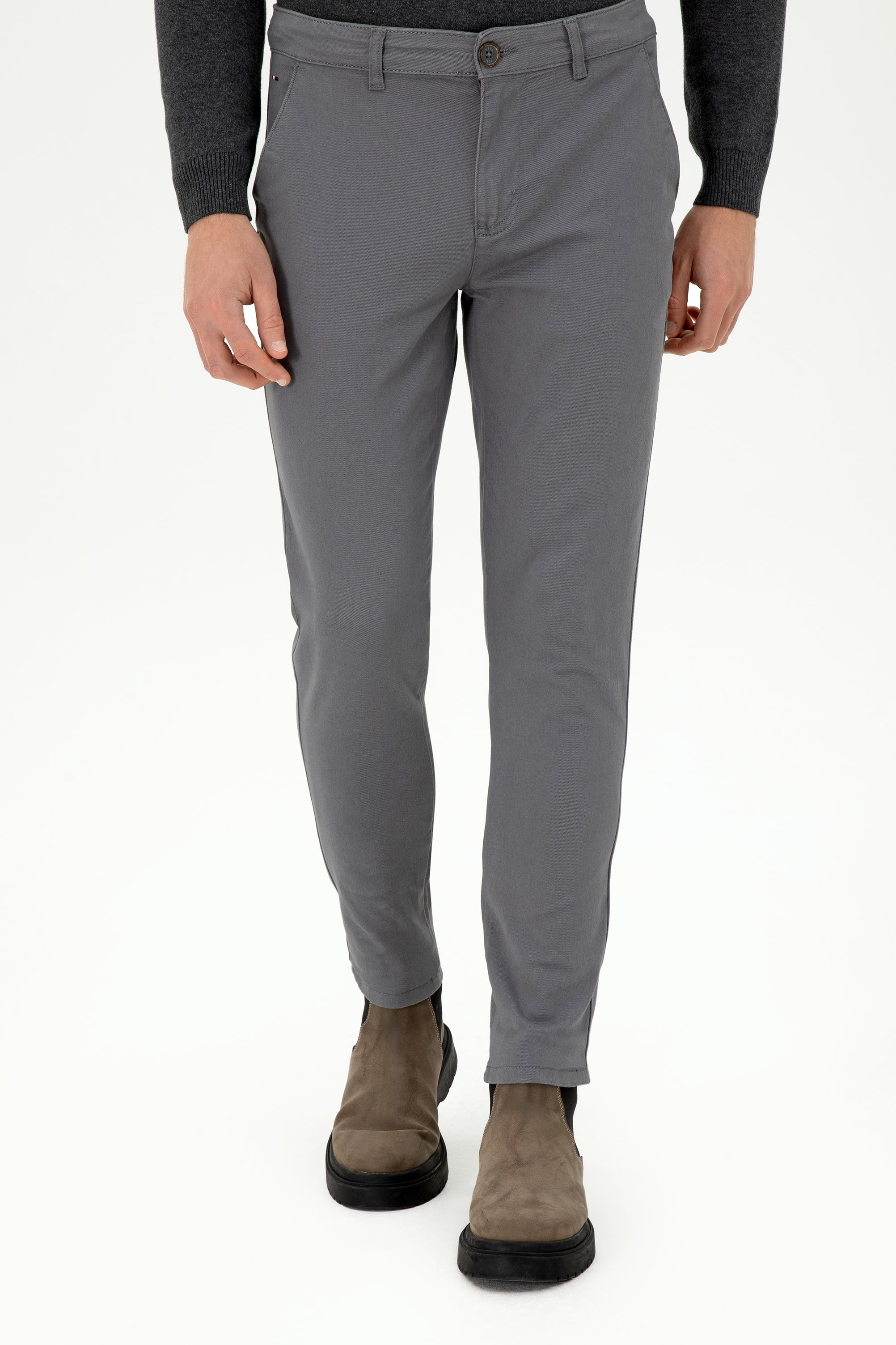Erkek Slim Fit Gri Kanvas Pantolon - Image 2