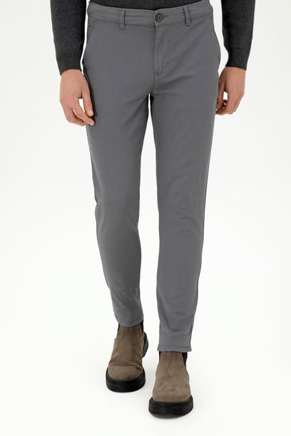 Erkek Slim Fit Gri Kanvas Pantolon