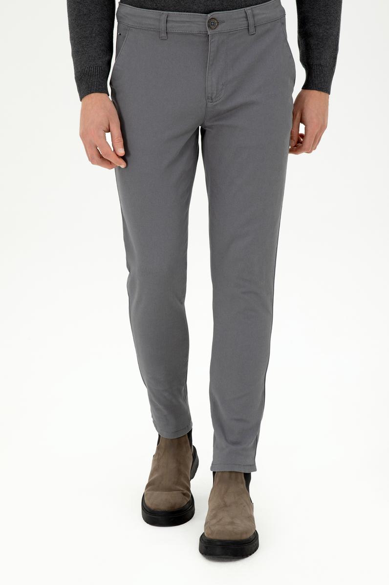 Erkek Slim Fit Gri Kanvas Pantolon