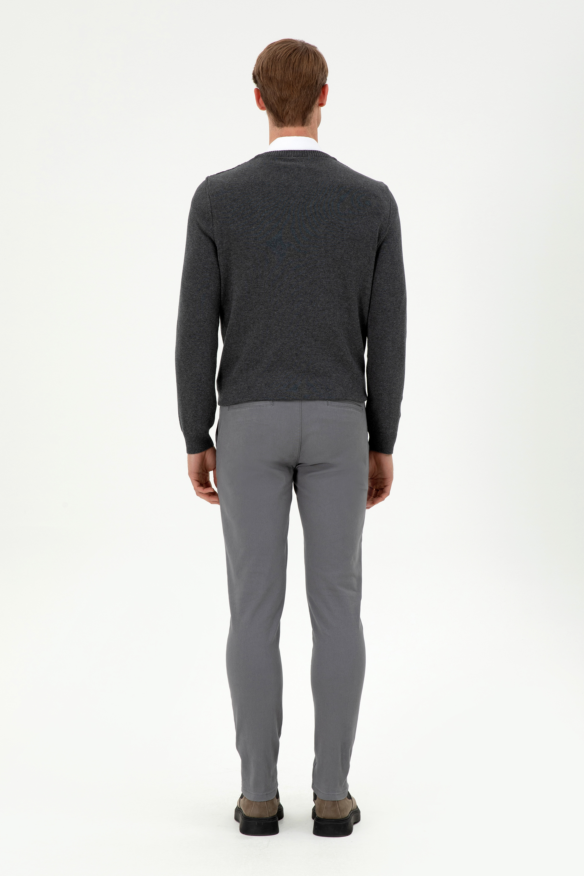 Erkek Slim Fit Gri Kanvas Pantolon