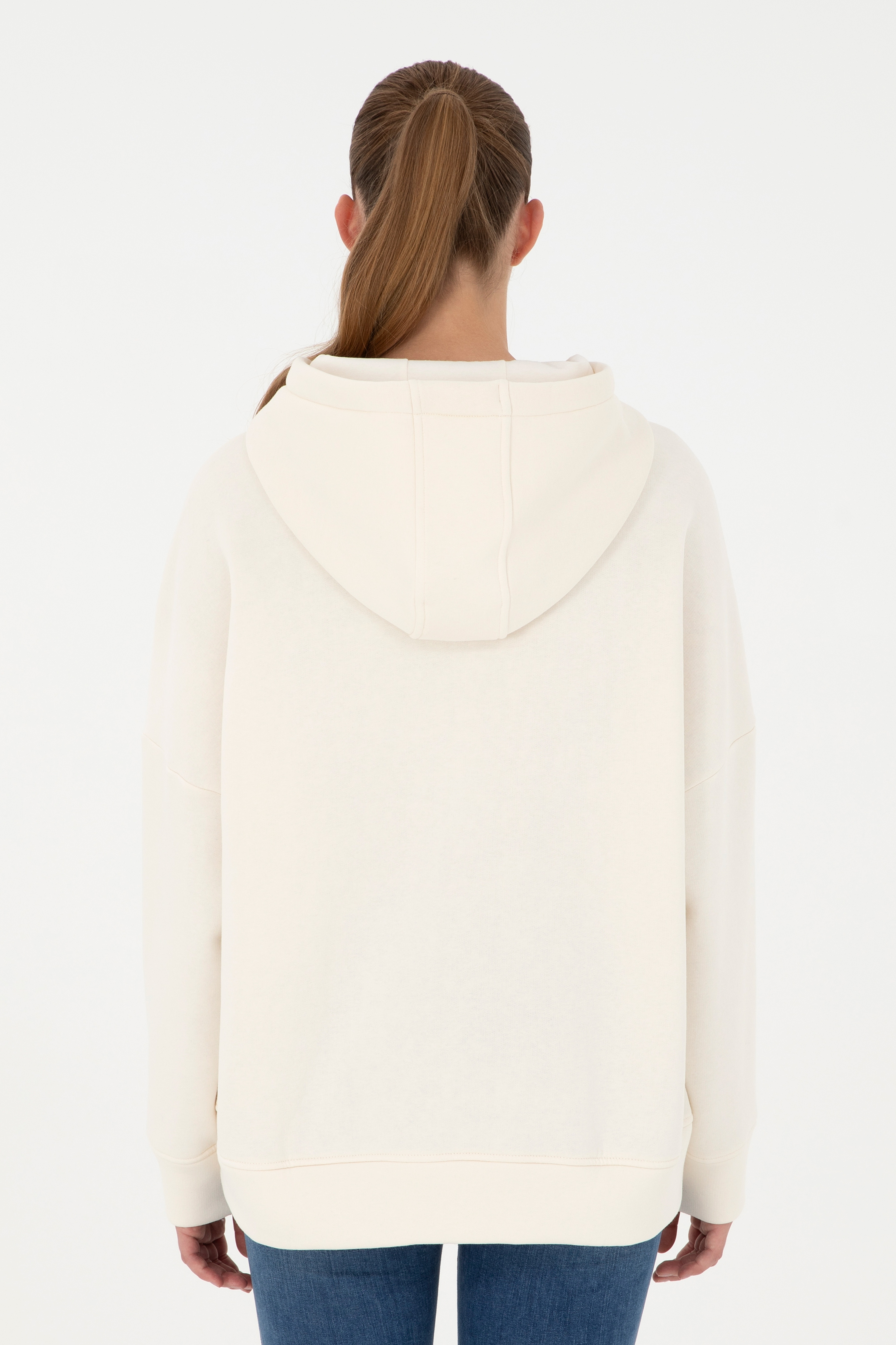 Kadın Krem Kapüşonlu Sweatshirt