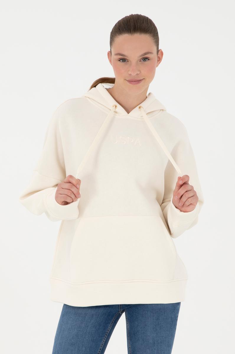 Kadın Krem Kapüşonlu Sweatshirt