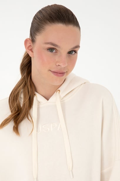 Kadın Krem Kapüşonlu Sweatshirt