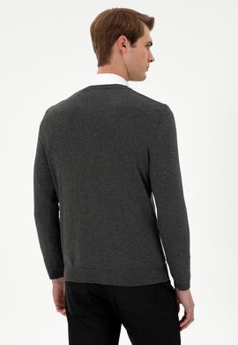 Erkek Slim Fit V Yaka Antrasit Melanj Basic Kazak - 50288886060