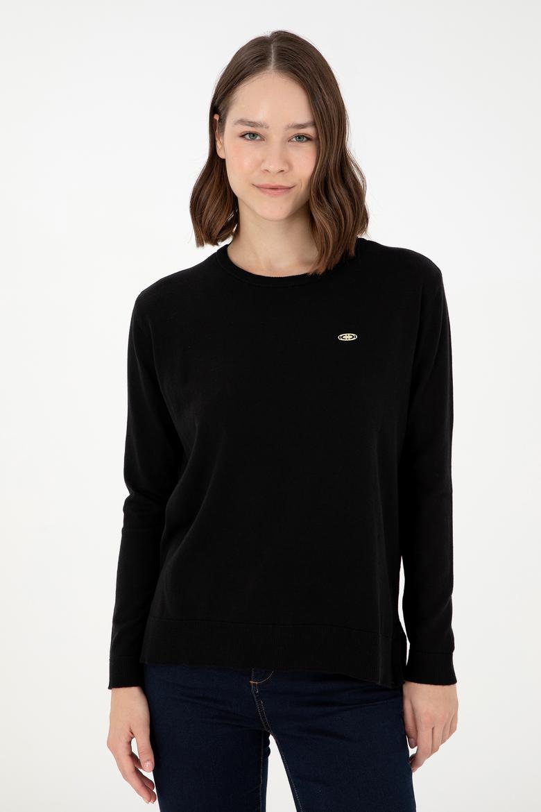 Kadın Siyah Basic Bisiklet Yaka Kazak - 50288951059