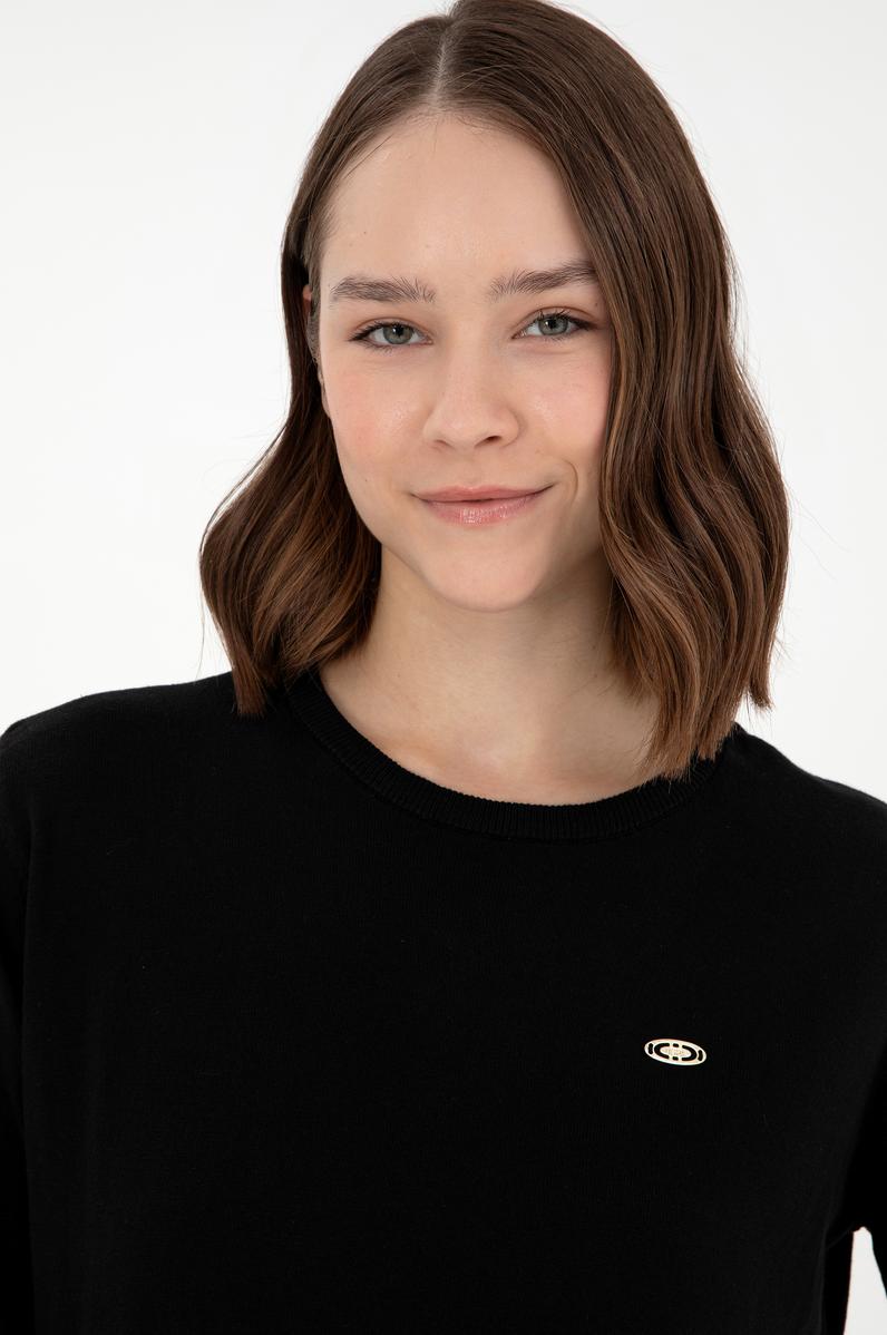 Kadın Siyah Basic Bisiklet Yaka Kazak