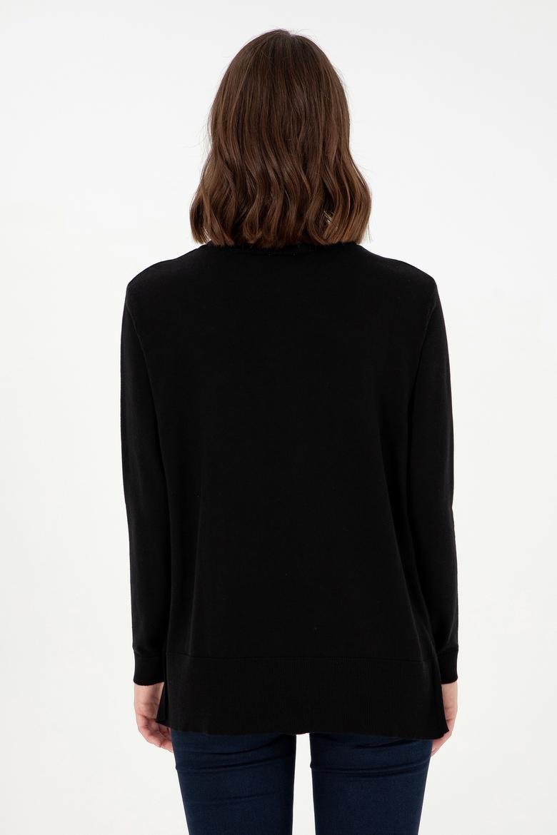 Kadın Siyah Basic Bisiklet Yaka Kazak - 50288951059