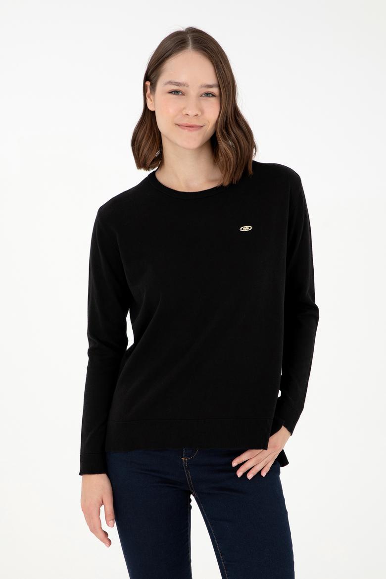 Kadın Siyah Basic Bisiklet Yaka Kazak