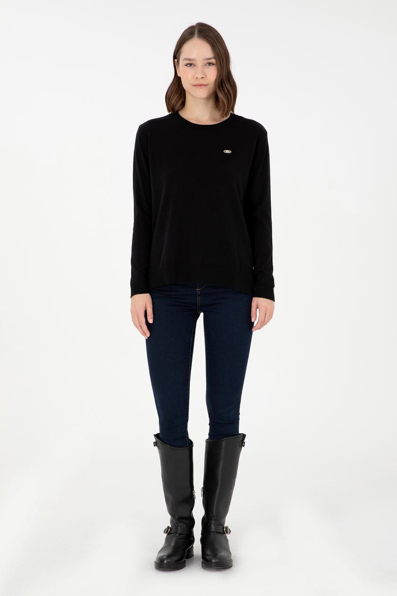 Kadın Siyah Basic Bisiklet Yaka Kazak - 50288951059