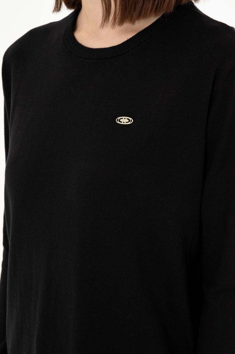 Kadın Siyah Basic Bisiklet Yaka Kazak