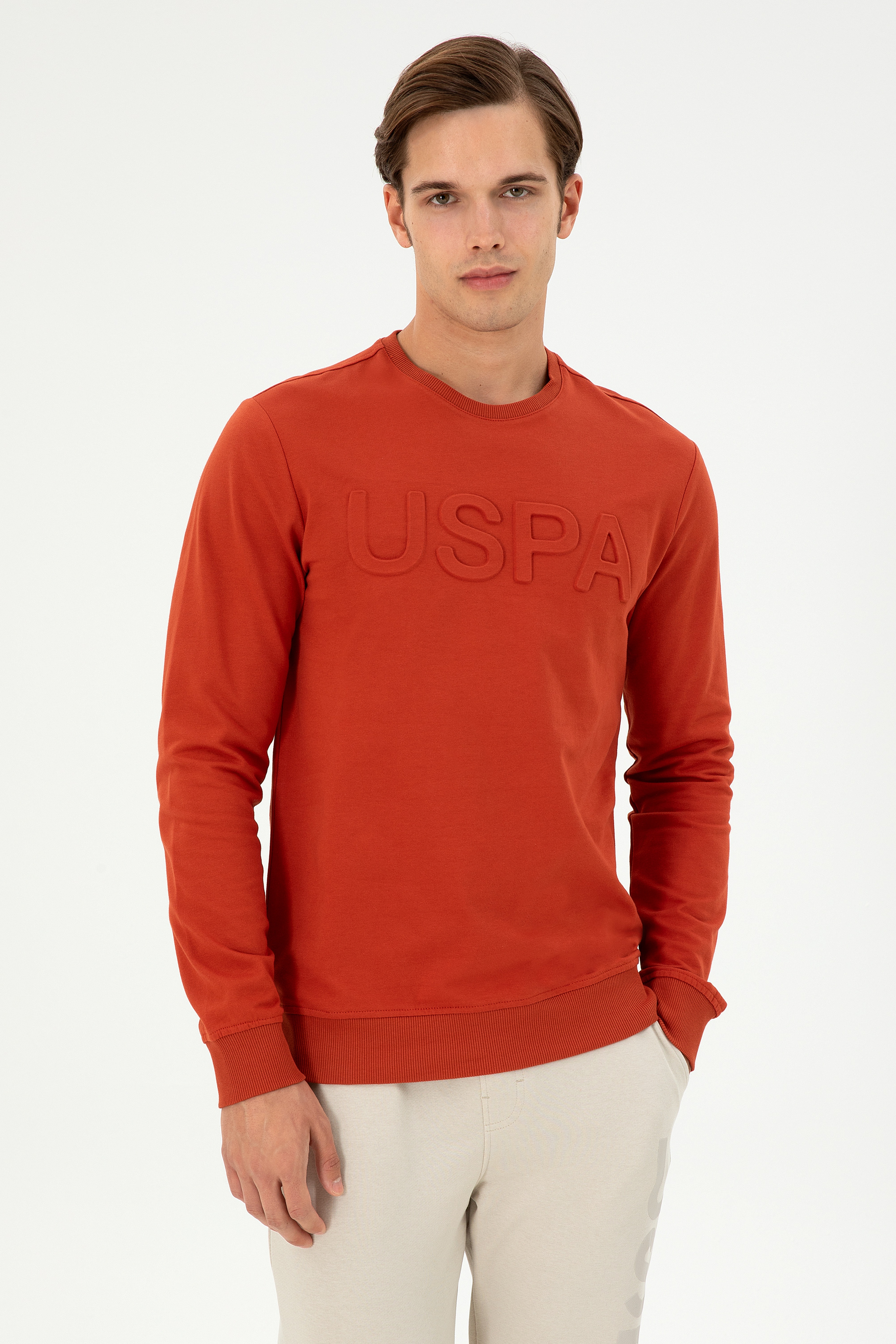 Erkek Regular Fit Bisiklet Yaka Kiremit Basic Sweatshirt - Image 1