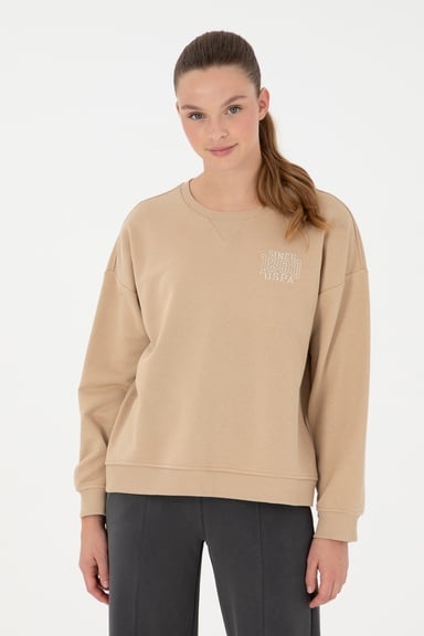 Kadın Kum Bisiklet Yaka Sweatshirt