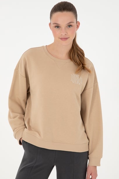 Kadın Kum Bisiklet Yaka Sweatshirt