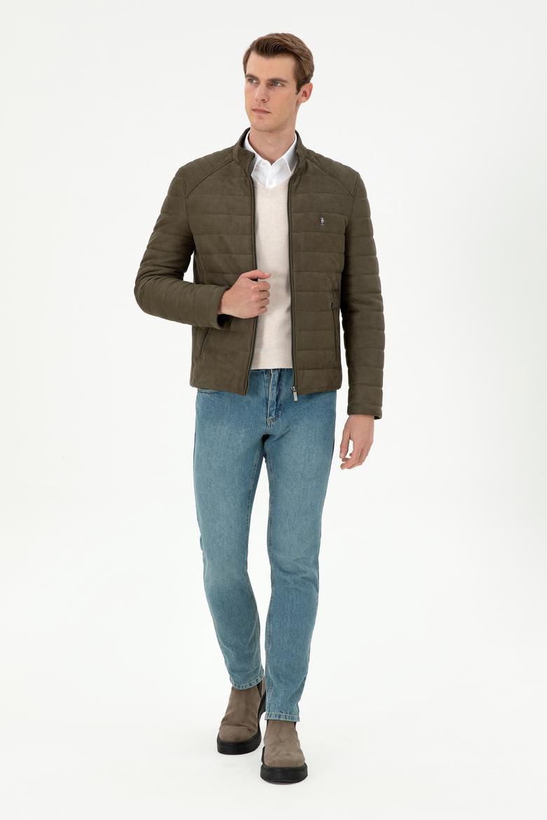 Erkek Haki Deri Ceket - 50297246011