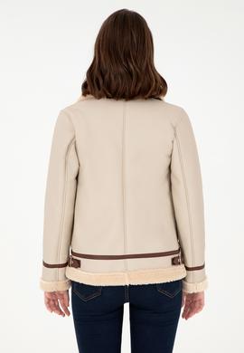 Kadın Ekru Deri Ceket - 50297261002