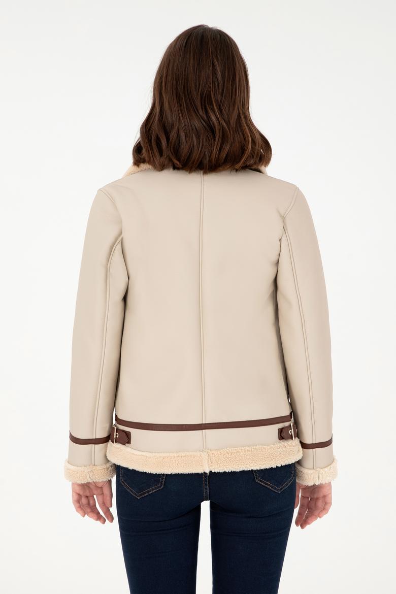 Kadın Ekru Deri Ceket - 50297261002