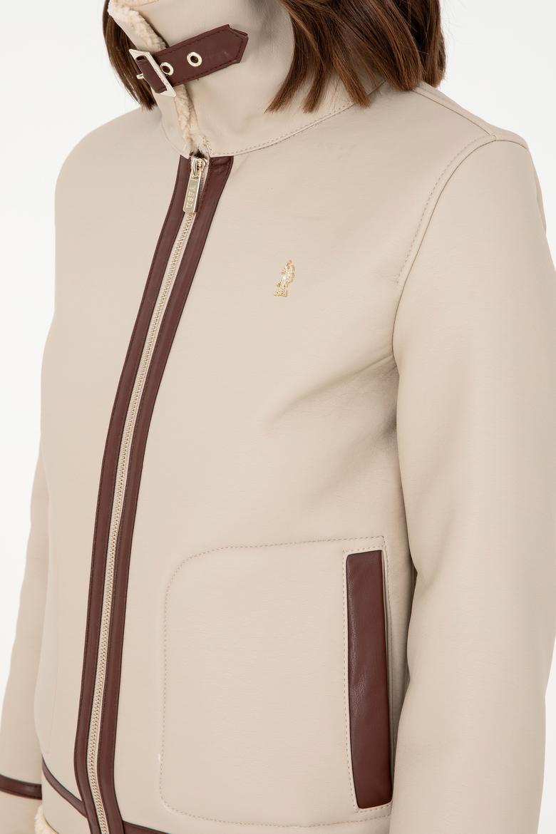 Kadın Ekru Deri Ceket - 50297261002