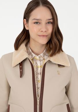 Kadın Ekru Deri Ceket - 50297261002