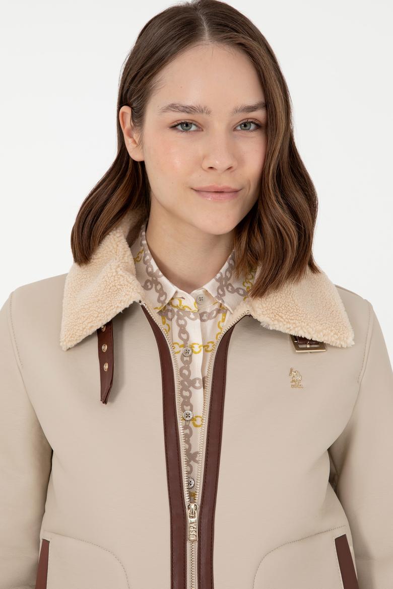 Kadın Ekru Deri Ceket - 50297261002