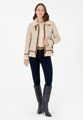 Kadın Ekru Deri Ceket - 50297261002