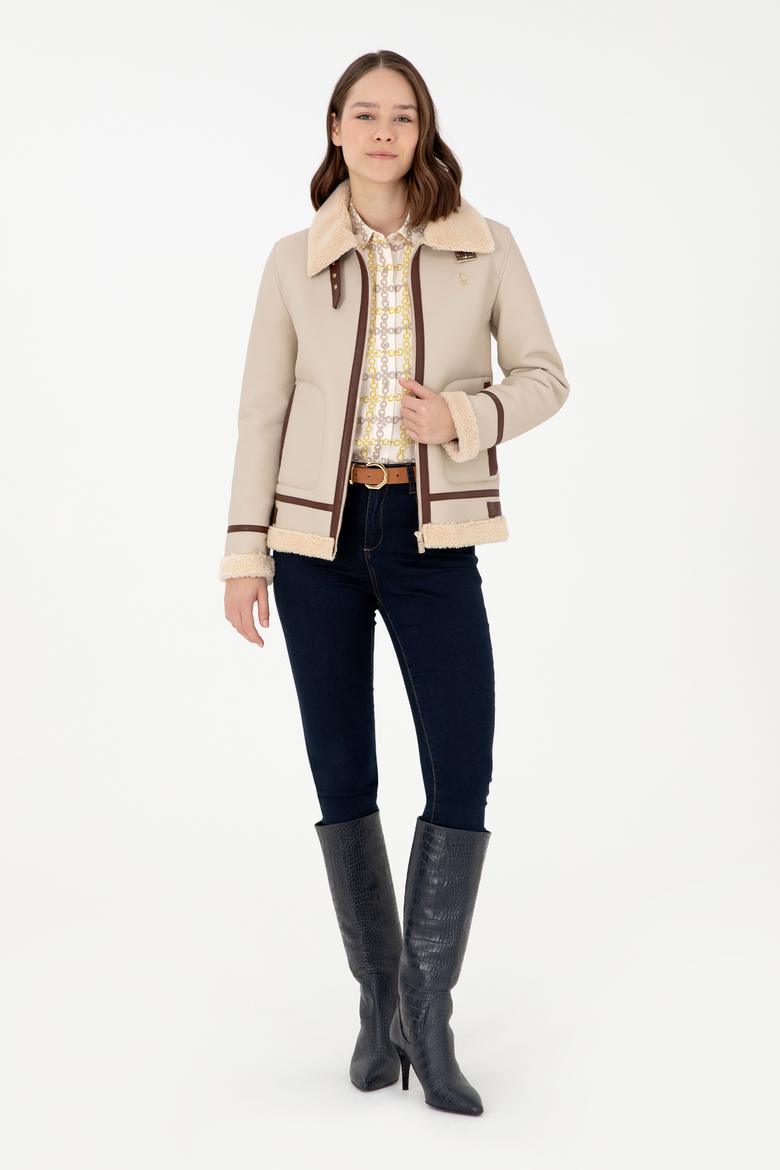 Kadın Ekru Deri Ceket - 50297261002