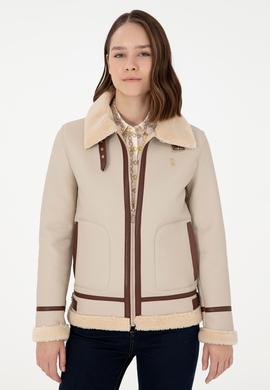 Kadın Ekru Deri Ceket - 50297261002