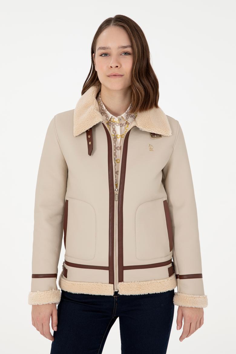 Kadın Ekru Deri Ceket - 50297261002